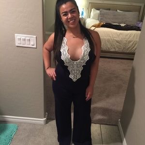 Plunging neckline laced jumpsuit
